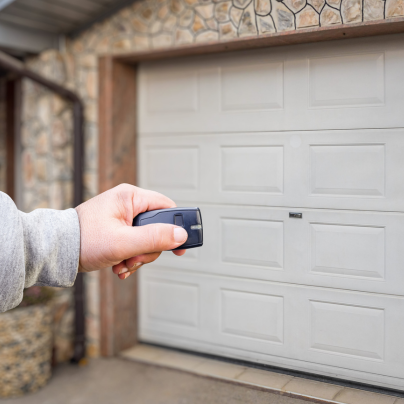 Tallahassee security key fob pointing to a garage door